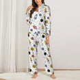 thumbnail image 2 of KLL Rocket Planets Print Women's Long Sleeve Pajamas with Pants Sleepwear Loungewear 2 Set-Medium, 2 of 7