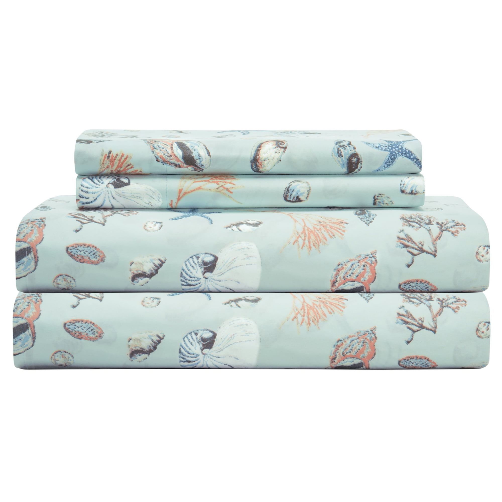 Coastal Print Microfiber Sheet Set, Queen, Oceanside Sea