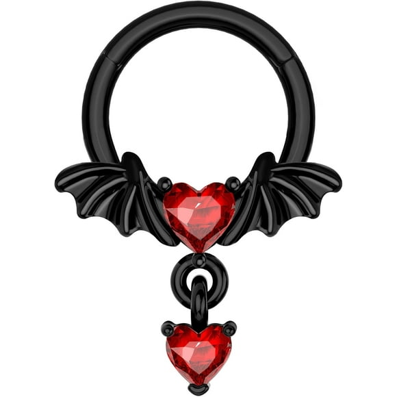shiyou-16G Septum Rings Halloween Septum Jewelry Black Helix Daith Earrings for Women Heart Helix Daith Piercing Jewelry 316L Stainless Steel