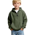 thumbnail image 2 of Dwellite Boys Waffle Hoodies for Kids Long Sleeve Quarter Zip Hooded Sweatshirt Pullover Tops Fall Tops With Pocket Army Green 160, 2 of 5