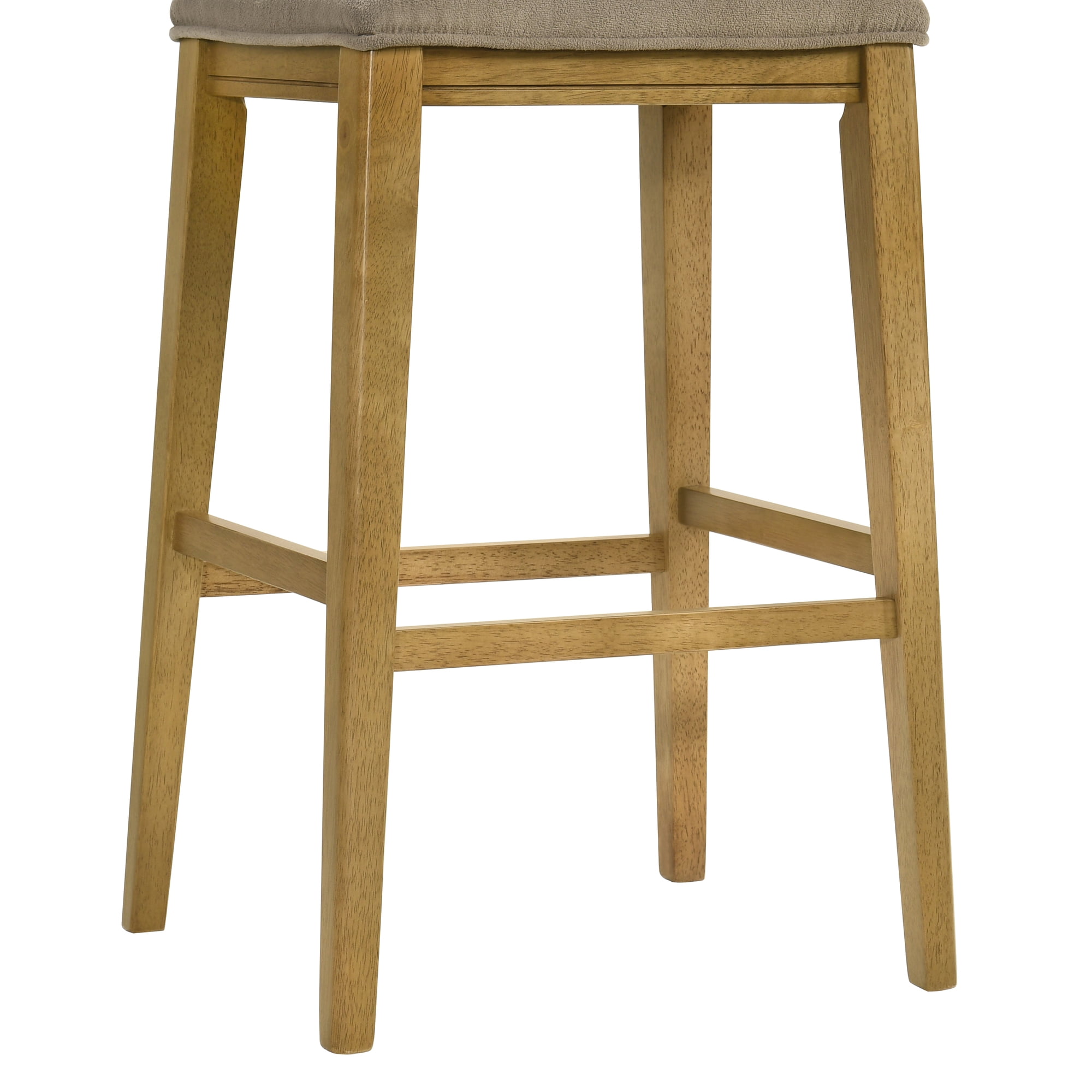 Jane Contemporary Transitional Wood Bar Height Kitchen Bar Stool in Amber Glow Finish with Taupe Fabric Upholstered Seat - Set of 4