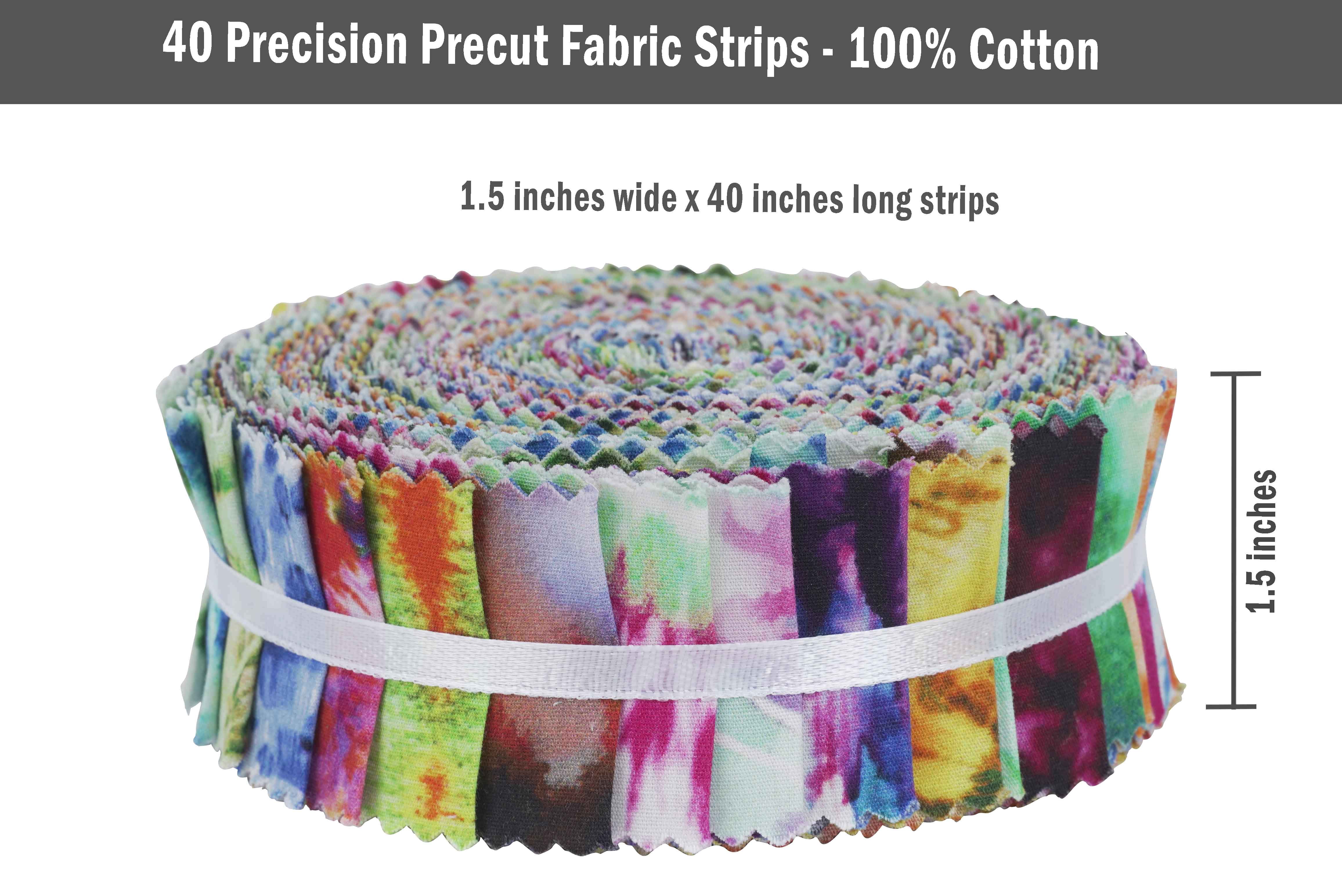 Soimoi 40Pcs Tie Dye Print Precut Fabrics Strips Roll Up 1.5x42inches Cotton Jelly Rolls For Quilting - Multicolor