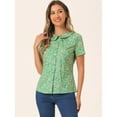 thumbnail image 2 of DARING DIVA Women's Retro Peter Pan Collar Button Front Blouse M Green Pink, 2 of 6