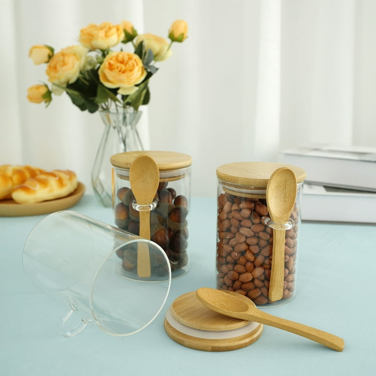 Bamboo Lid Glass Storage Jar, Kitchen Glass Sealed Jar, Condiment