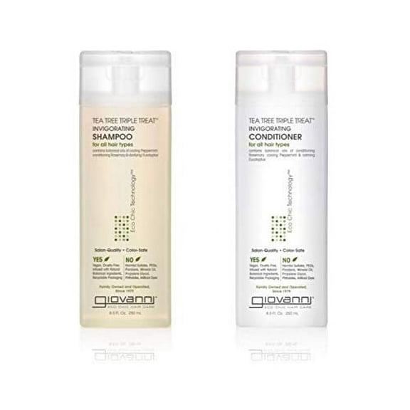 GIOVANNI Tea Tree Triple Treat Invigorating Shampoo Conditioner Set 8 5 oz Cooling Peppermint Conditioning Rosemary Eucalyptus Helps Dry Flaking Scalp Sulfate Free Paraben Free Pack of 1