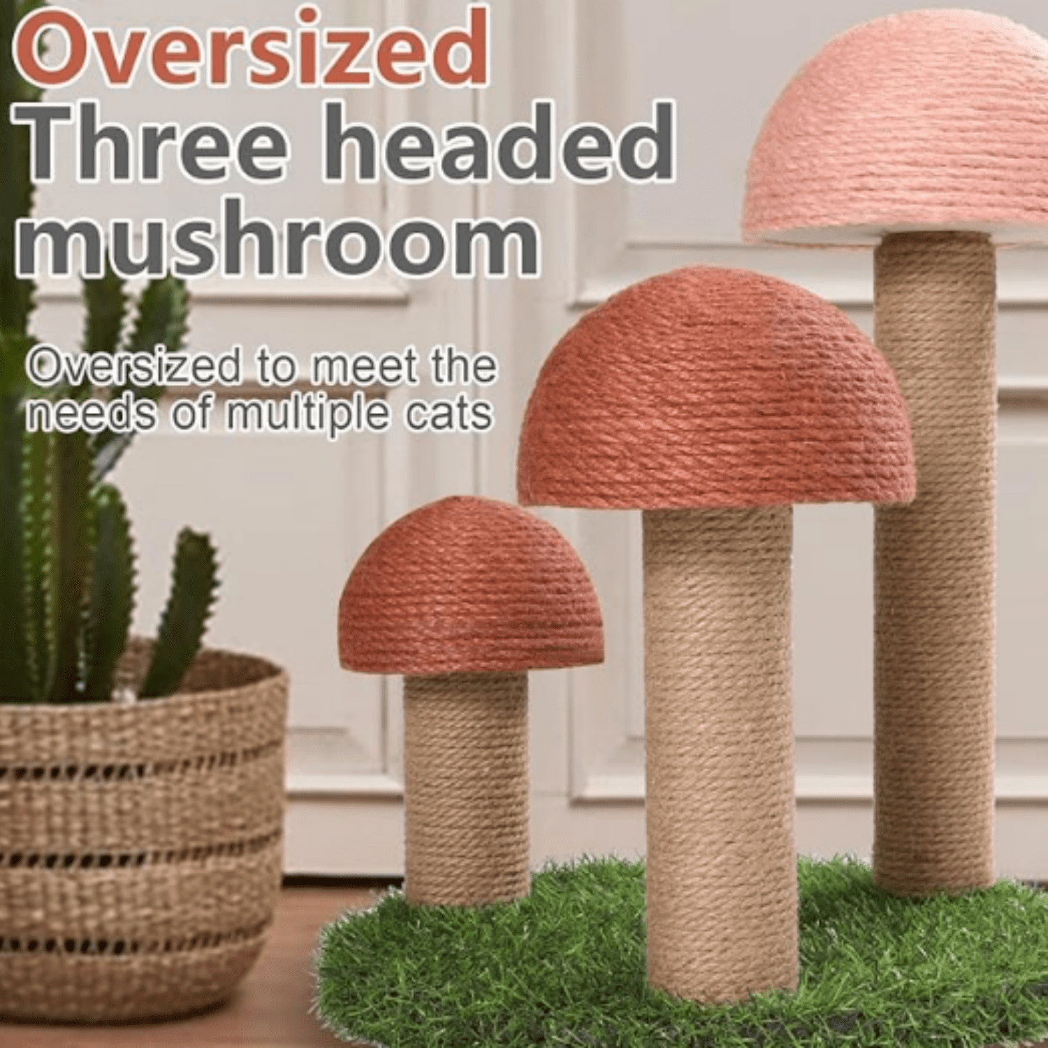 Cat Scratching Post, Mushroom Claw Scratching Post for Cat, Natural Sisal Cat Scratchers with 3 Mushroom Pole, Cat Interactive Toys