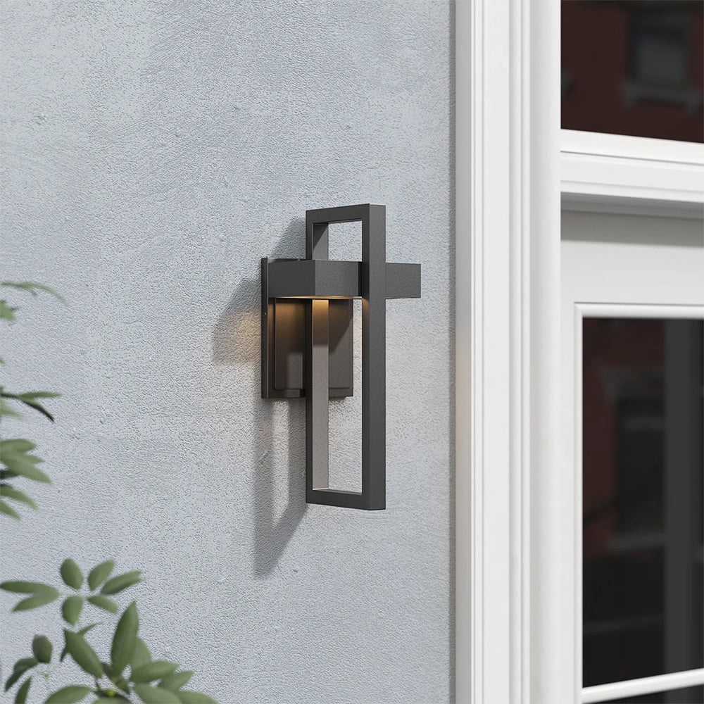 Outdoor Wall Lights Modern Exterior Lighting Fixtures, 13.6" Integrated LED Outdoor Wall Sconce Lighting 2 Packs, Matte Black Outside Wall Mount Lights for House Front Door Porch Garage Patio