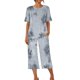thumbnail image 4 of Pijamas de Verano para Mujeres, Suelto Impreso Manga Corta Superior Y Pantalones Recortados, Cuello Redondo Casual, 4 of 6