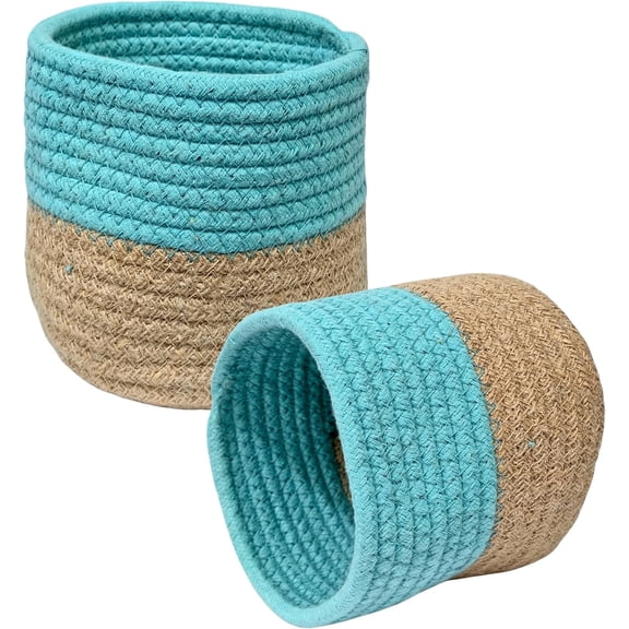 2 Pcs Cotton Rope Plant Basket for 5 Inch Pots, Modern Woven Indoor Planters & Storage Organizer, Rustic Home Decor (Light Blue)