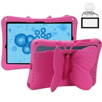 ShieldPlus Kids Case for Samsung Galaxy Tab A9 Plus / Tab S9 / Tab S8 / Tab S7 11 Inch / Tab S9 FE 10.9", Cute Butterfly Shockproof EVA Foam Super Protection Stand Cover with Shoulder Strap,Rose