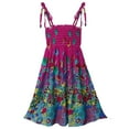 thumbnail image 2 of Alvivi Girls Kids Bohemian Dresses Floral Sleeveless Rainbow Beach Sundress with Necklace Rose Red 8-10, 2 of 7