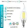 thumbnail image 3 of Luxrite 7W Candelabra LED Light Bulbs 100 Watt Equivalent 5000K Bright White 800 Lumens CA11 Dimmable Damp Rated E12 12-Pack, 3 of 7