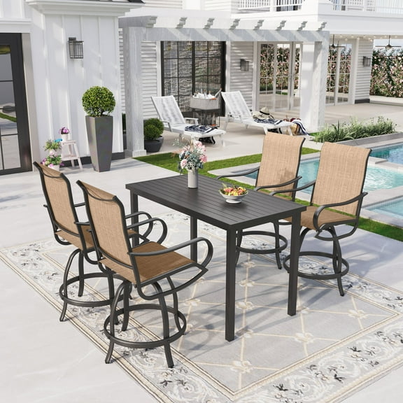 Sophia & William 5 Pieces Patio Outdoor Metal Bar Stools and Height Table Furniture Set Textilene Bistro Set