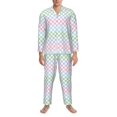 thumbnail image 3 of Balery Colorful Checkerboard Pijama para Hombre de Dos Piezas con Manga Larga, Conjunto de Dormir y Descanso Suave con Bolsillos-XX-Large, 3 of 7