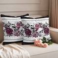 thumbnail image 2 of Halloween Outdoor Pillow Covers 16"x16" Set of 2, Waterproof Throw Pillow Covers for Patio Furniture, Black Purple Skull Roses Horror Flower Decorative Cushion Pillowcases for Garden Porch Couch Sofa, 2 of 9