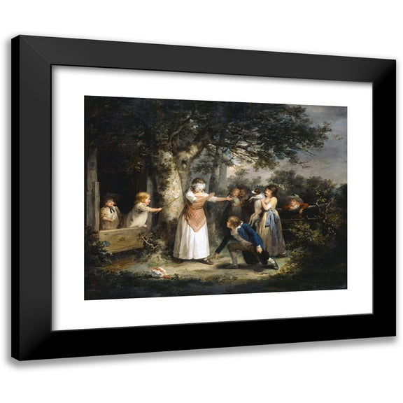 George Morland 14x12 Black Modern Framed Museum Art Print Titled - Blind Man's Buff (ca. 1788)