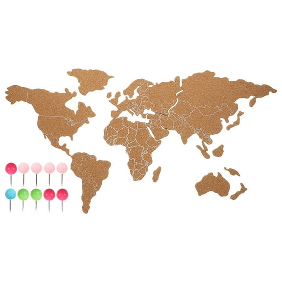 Raindrops 1Set Light Brown Cork Board World Map Decorative Wall Map with Self Adhesive Design