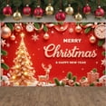 thumbnail image 2 of Red Theme Christmas Banner Silver Decoration New Year Banner Christmas Tree Design Reindeer Pattern Holiday Banner for Christmas Party New Year Celebration Holiday Decoration, 2 of 9