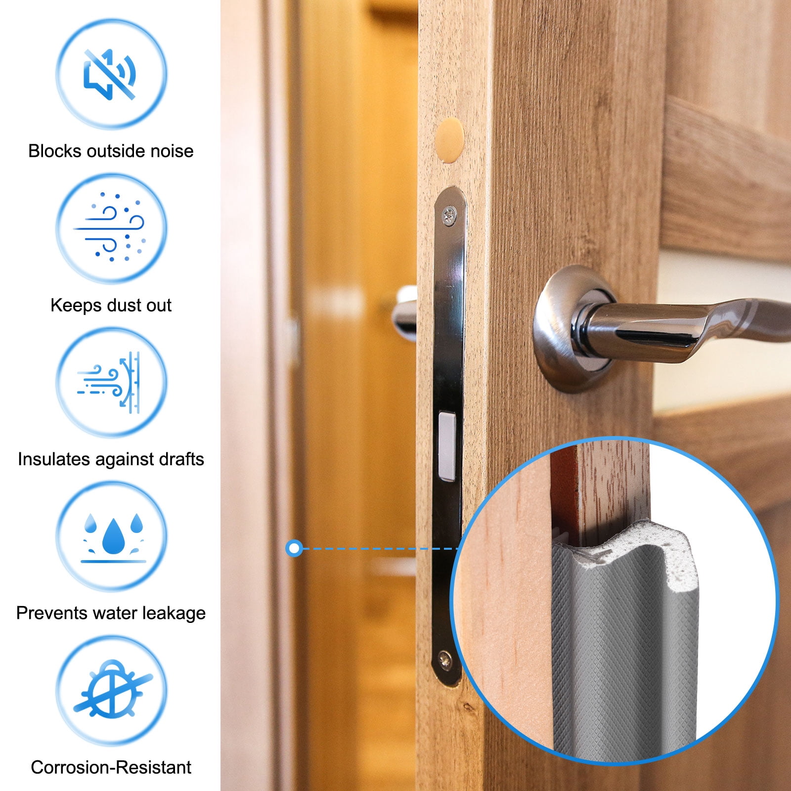 Uxcell Door Weather Stripping, 26.25 ft V-shaped Kerf Front Exterior Door Frame Weather Stripping with 4 Corner Seals for Soundproof Entry Interior Frame Window Gap Filler, Grey/White