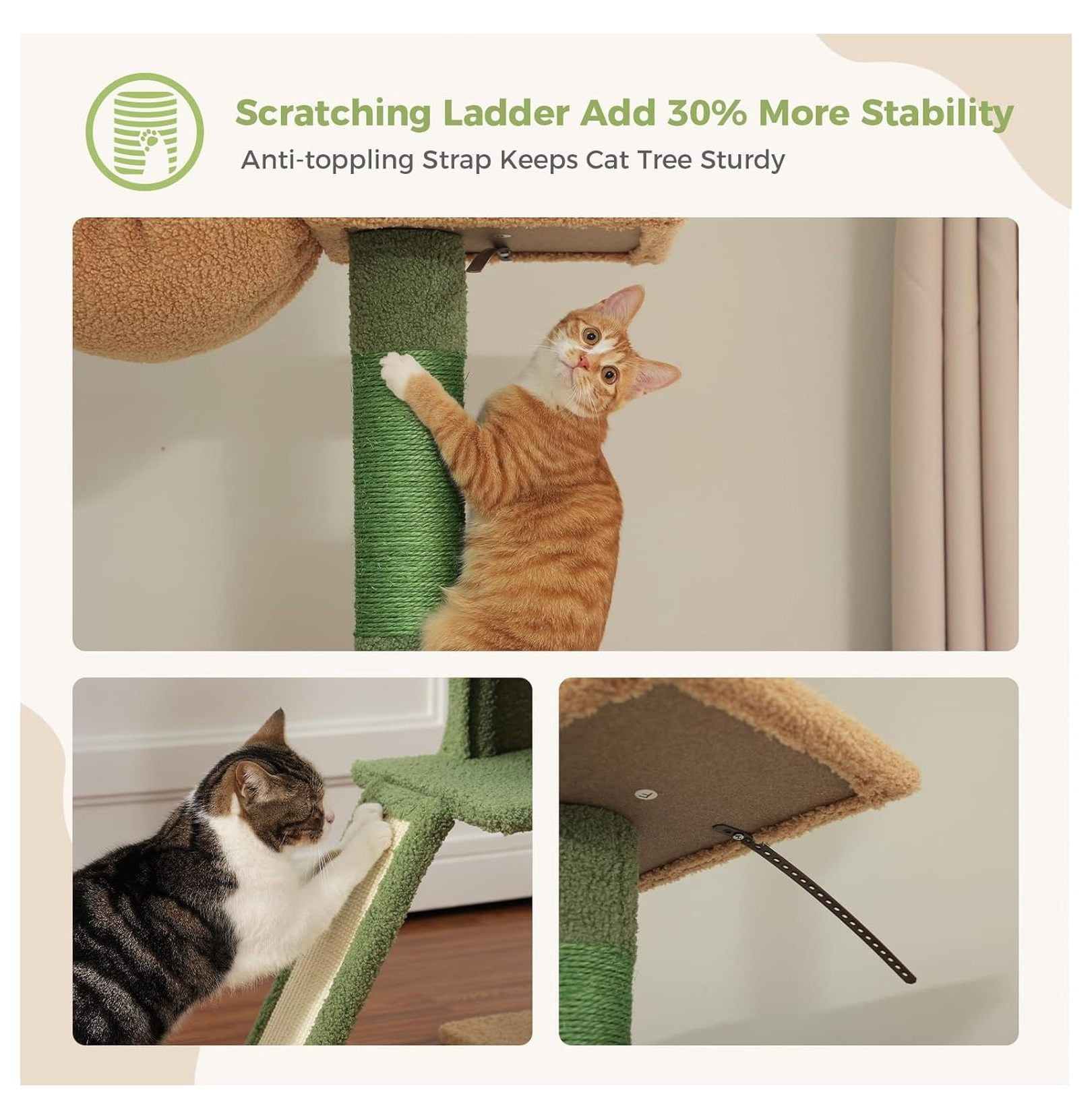 Floor to Ceiling Cat Tree, Tall Cat Tower Adjustable 83-108", 5 Levels for Indoor Cats - Condo, Hammock, Scratching Posts - Green
