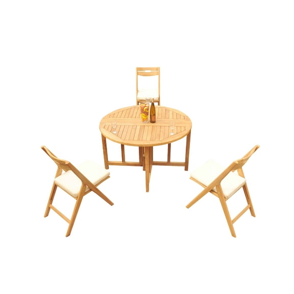 Grade-A Teak Dining Set: 3 Seater 4 Pc: 48" Round Butterfly Table And 3 Surfliner Folding Reclining Arm Chairs Outdoor Patio WholesaleTeak #51SL0904