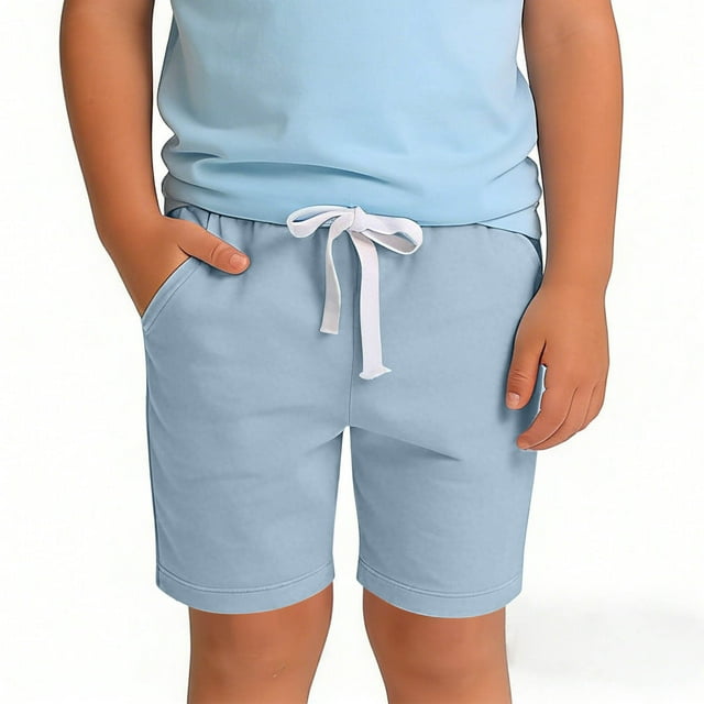 HOZADOIE Boys Basketball Shorts Pure Cotton Spring Summer Solid Color Elastic Drawstring Waist Breathable Casual Athletic Shorts with Pockets 1-11 Years