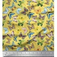 thumbnail image 1 of Soimoi Yellow Heavy Satin Fabric Colorful Butterfly Fabric Prints By Yard 54 Inch Wide, 1 of 5