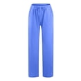thumbnail image 5 of oiangi Beach Pants for Women Cotton Linen Palazzo Pant Drawstring Elastic Waist Casual Trousers Sky Blue M, 5 of 5
