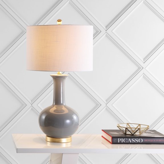 JONATHAN Y Brussels 27" Contemporary Transitional Ceramic/Metal LED Table Lamp, Gray/Brass, JYL6208B