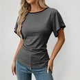 thumbnail image 3 of Cinched Waist Tops for Women Summer Short Sleeve Boat Neck Dressy Casual Blouse Going out Tops Brunch Outfits, 3 of 7