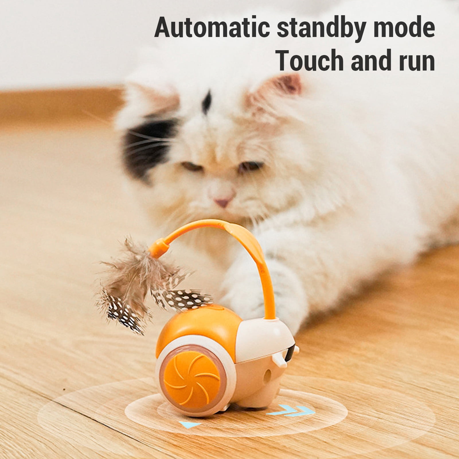 Rupoun Smart Electric Cat Toy Rechargeable Promoting Exercise Interactive Remote Control Automatic Moving Toys with Feather, Orange (5.51 inches / 14 cm)