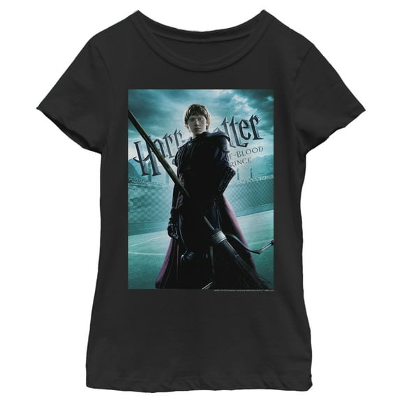 Girl's Harry Potter Half-Blood Prince Ron Quidditch Poster Graphic Tee Black Medium