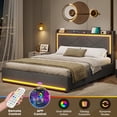 thumbnail image 3 of Afuhokles Queen Bed Frame with LED Lights Headboard and USB-C/A Charging Station, Upholstered Platform Bed with Storage Drawers, Dark Gray, 3 of 9