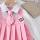 thumbnail image 5 of Conjunto de falda para niña, temporada escolar abierta, estilo universitario, vestido con cuello, falda plisada, conjunto de falda, vestido de poliéster para niña, 5 of 9