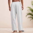 thumbnail image 4 of Domuza Pants for Men Mens Casual Drawstring Elastic Waist Linen Summer Beach Straight Legs Beach Trousers White L, 4 of 4