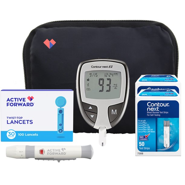 Active Forward Contour next EZ Diabetes Testing Kit, Contour next EZ Blood Glucose Meter, 100