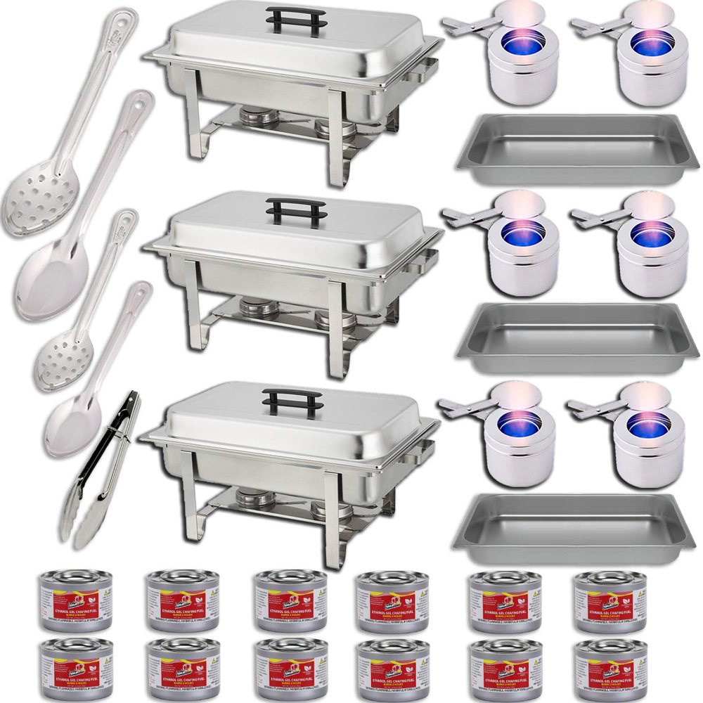 Chafing Dish Set w/Fuel — Water Pans + Food Pans 8 qt + Frames + Lids