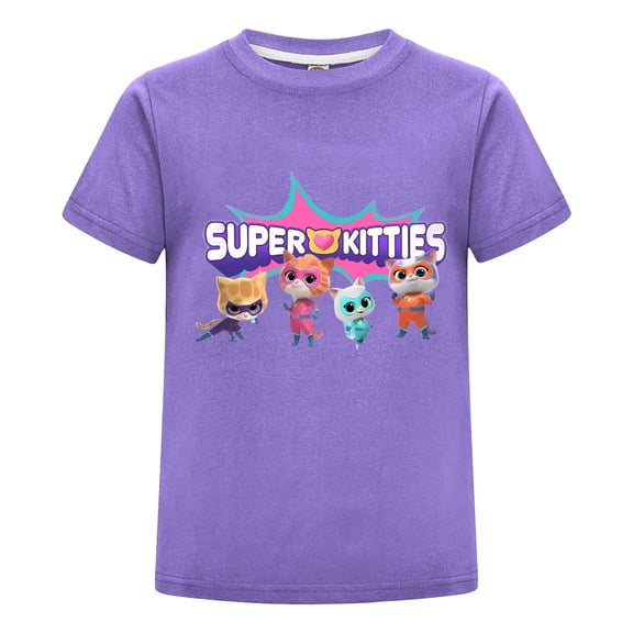Kids SuperKitties Youth T-Shirt – Boys Girls Cartoon Cat Tee – Colorful Graphic Short Sleeve Shirt – Fun Summer Wear – Casual Top for Toddlers