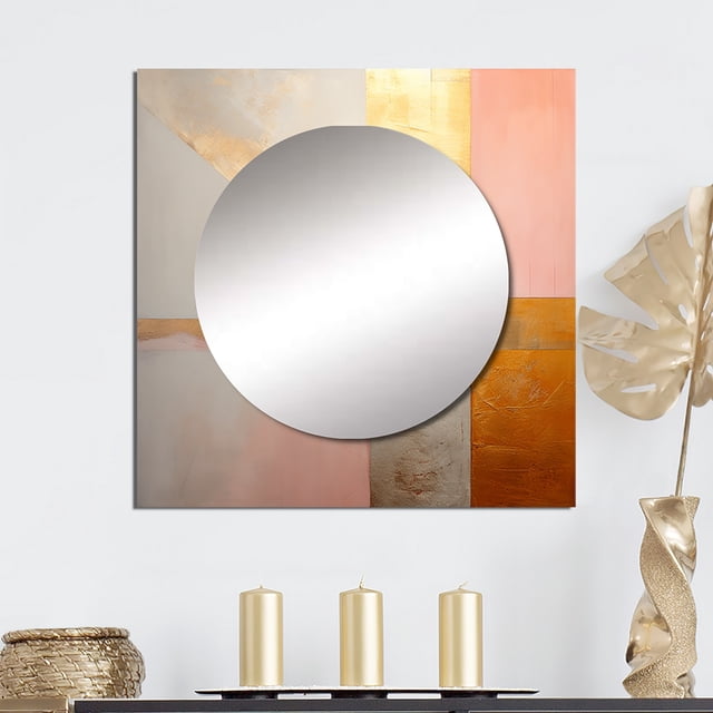 Designart "Serenity's Structure In Pink Vintage Gilt II" Modern Geometric Gold Large Square Mirror - Square Bedroom Mirror Printed Wall Decor - Modern Square Printed Wall Mirror Art