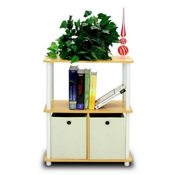 Turn-N-Tube Go Green 3-Tier Multipurpose Storage Rack Shelving Unit with Bins, Beech & White - 29.75 x 23.6 x 11.6 in.