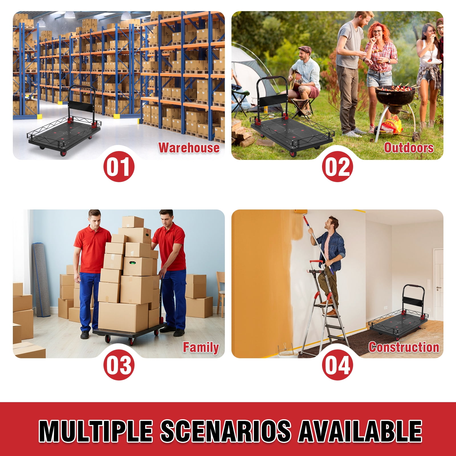 Qiyester Platform Truck Foldable 2 in 1 Large Push Cart Dolly Flat Hand Trucks with Detachable Steel Wire Fence Wheels 2000 LBS Capacity for Gardens, Warehouses, Workshops