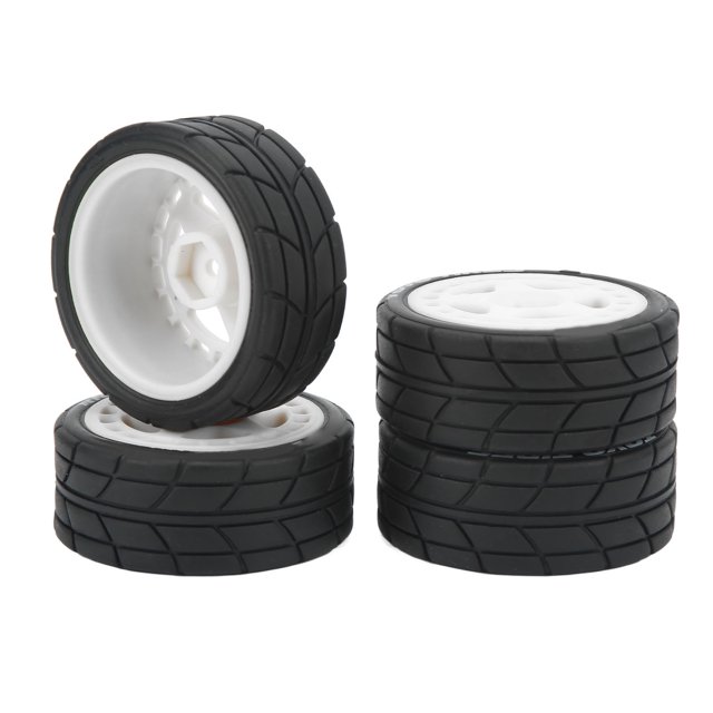 4 Pcs Pneus de Roue RC 1/10, Pneus de Roue RC avec Ailettes de Moyeu Forte Adhérence, Pièces de Mise à Niveau de Conduite Stable pour Voitures Plates 1/10