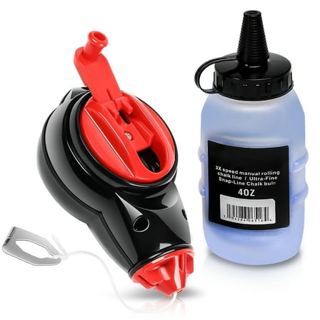 Contractor Chalk Line Kit, Self-Chalking Cotton Snap Line, Plumb Bob Chalk Line Reel, Line Level, & Chalk Bottle, 100 Ft, 1 Kit, Red , Blue