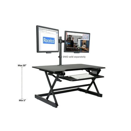 Rocelco 40” Height Adjustable Standing Desk Converter | Sit Stand Up Desk Riser Computer Workstation Riser | Dual Monitor Retractable Keyboard Tray Gas Spring Assist | Black (R