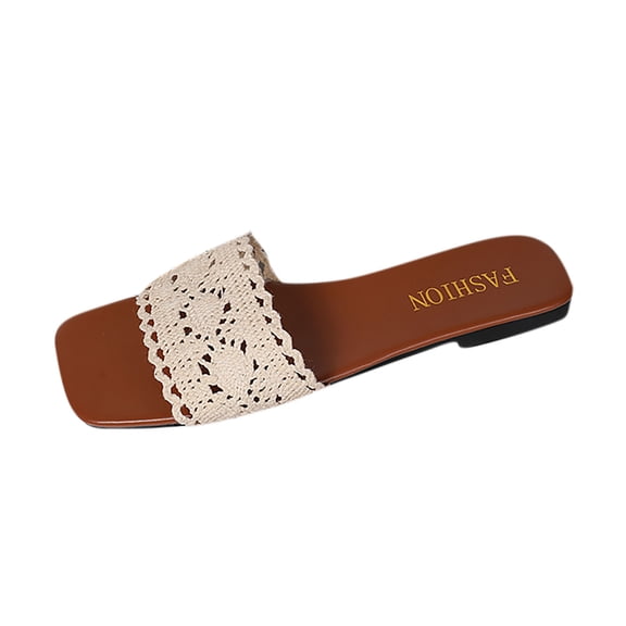 ShiShine Women's Crochet Slide Sandals Square Toe Flat Slip On Comfortable Casual Dressy Summer Shoes