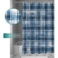 thumbnail image 3 of Waterproof Shower Curtain, Blue Checkered Polyester Fabric Bathroom Curtains with 12 Hooks, 66" W x 72" H, Vintage Watercolor Blue Plaid Quick-Drying Bathtub Curtain, 3 of 6