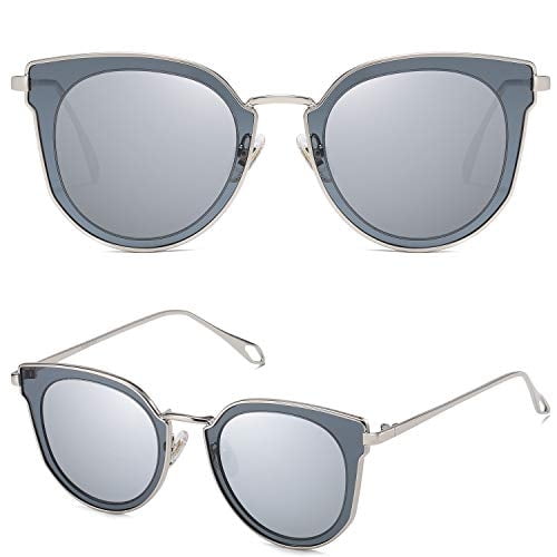 SOJOS Fashion Round Polarized Sunglasses for Women UV400 Mirrored Lens SJ1057 with Silver Frame/Grey&Silver Mirrored Lens Sojos SOJOS