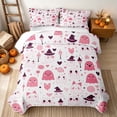 thumbnail image 2 of Erosebridal Cute Witch Ghost Twin Quilt Set, Cartoon Heart Lantern Twin Coverlet Set for Girls, White Pastel Pink Black, 2-Piece 1 Bedspread and 1 Pillowcase, 2 of 7