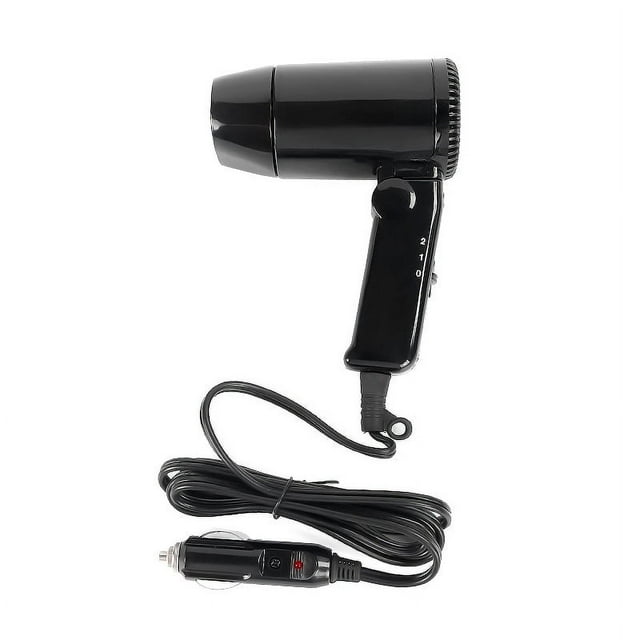 Secador de pelo de estilo de coche de 12 V, secador de pelo frío y caliente, soplador de pelo plegable, descongelador de ventana con 2 niveles para viajes sin conductor