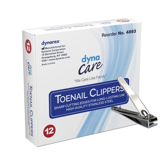 Dynarex Toenail Clippers 3/5 X 3-1/10 Inch Stainless Steel 12 per Box 4893